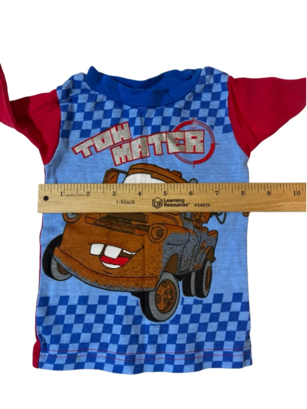 Disney Pixar Cars Tow Mater Pajama Top 12M Checkered Long Sleeve